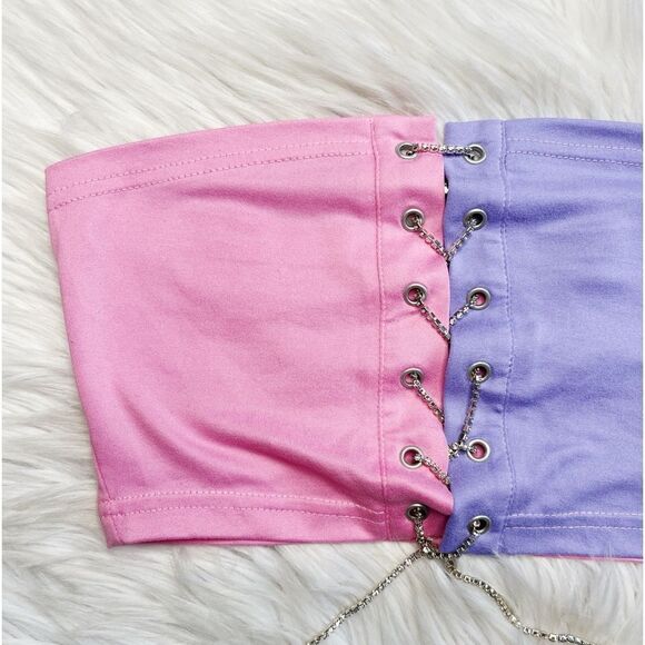 SHEIN Rhinestone Tie Up Color Block Tube Top Pink & Purple Size XS - Picture 1 of 4